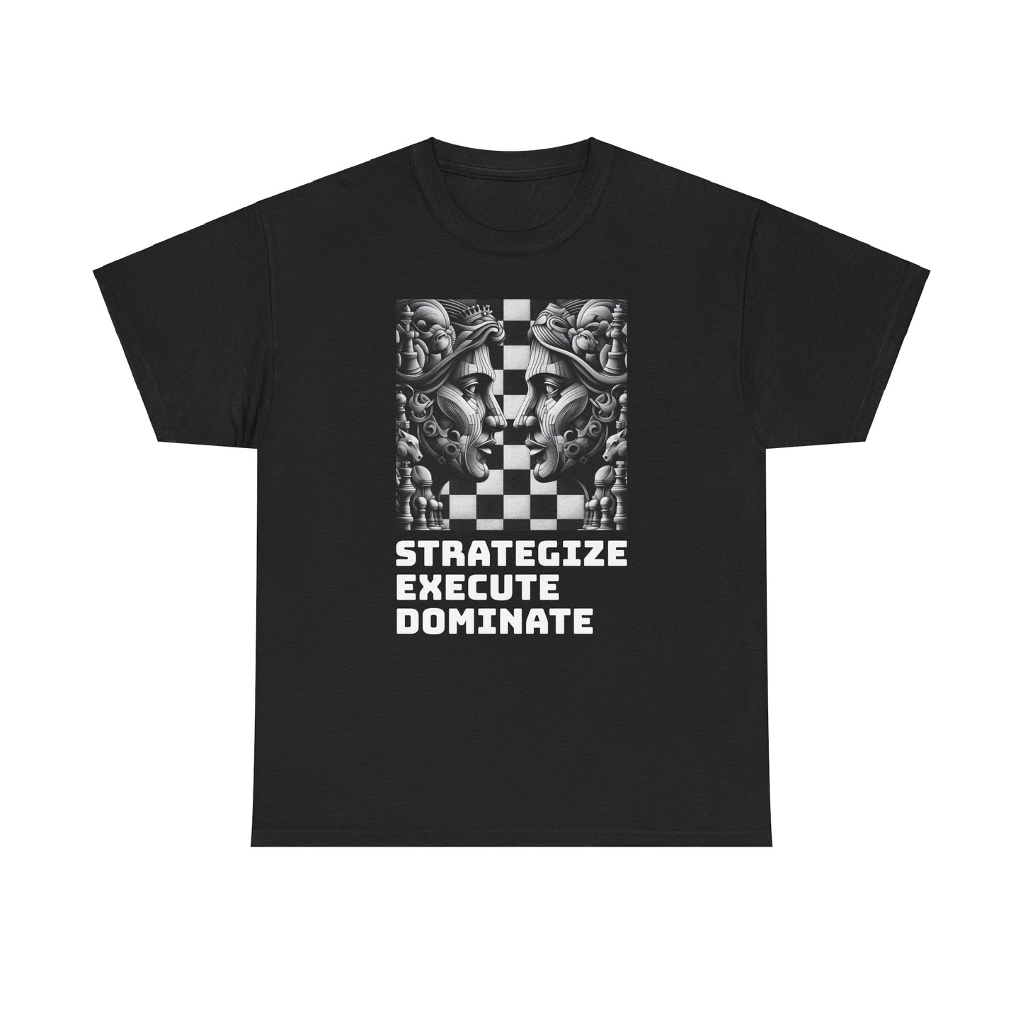 Men's T-Shirt | Strategize. Execute. Dominate. T-shirt | Bold | Chess themed | Men's Heavy Cotton Tee