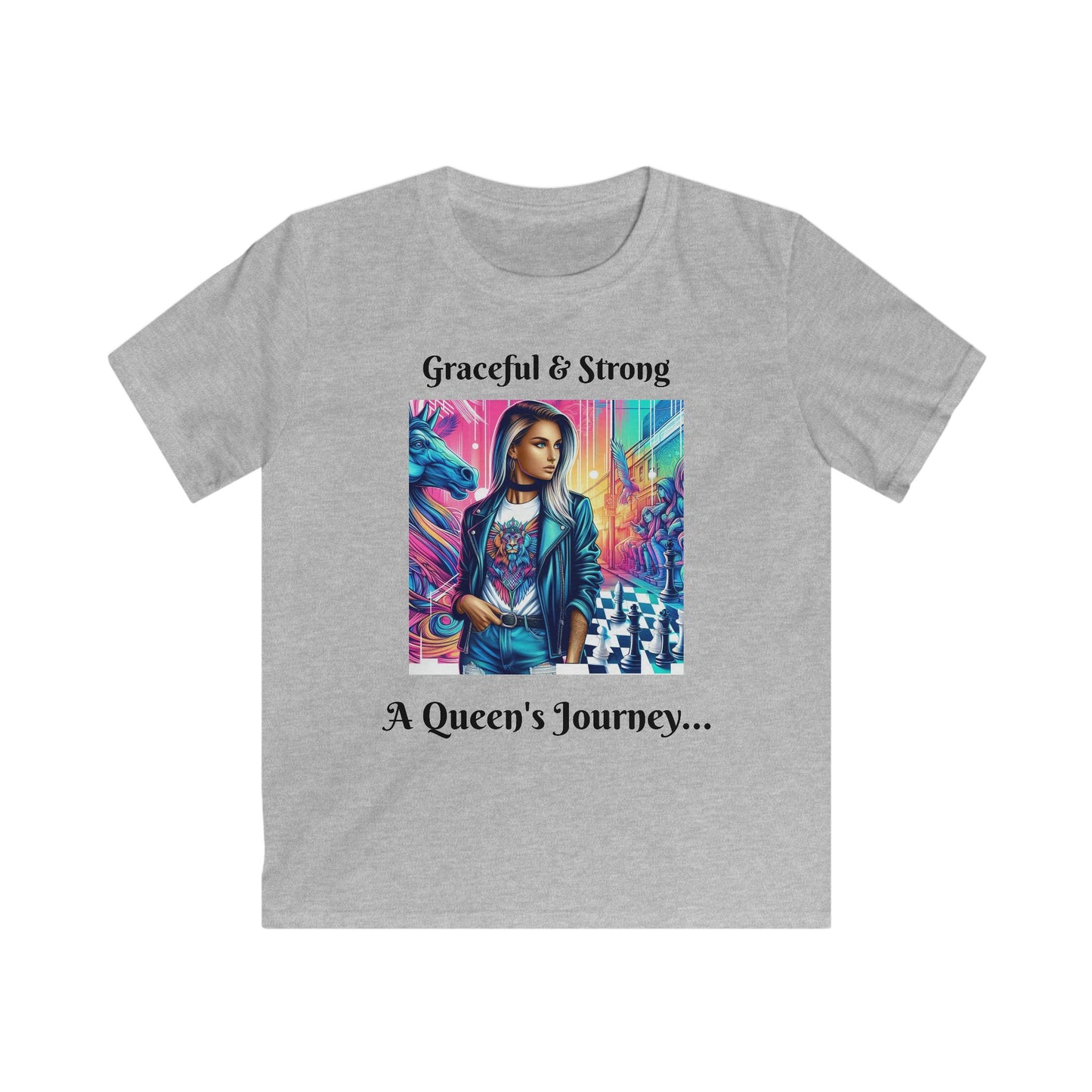 Girls' T-Shirt | Graceful & Strong. A Queen's Journey | Bold & Stylish | Chess themed | Girls' Softstyle Tee
