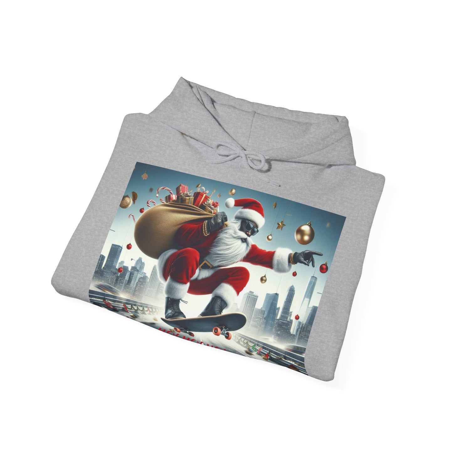 Men's Hooded Sweatshirt - Ho! Ho! Ho! | Santa on Skateboard Design 01
