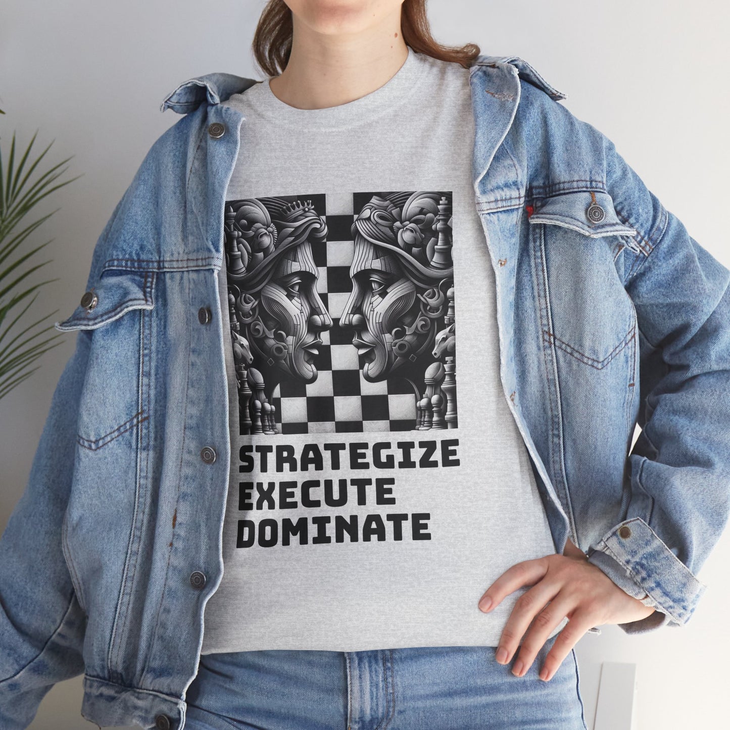 Women's T-Shirt | Strategize. Execute. Dominate. T-shirt | Bold | Chess themed | Women's Heavy Cotton Tee