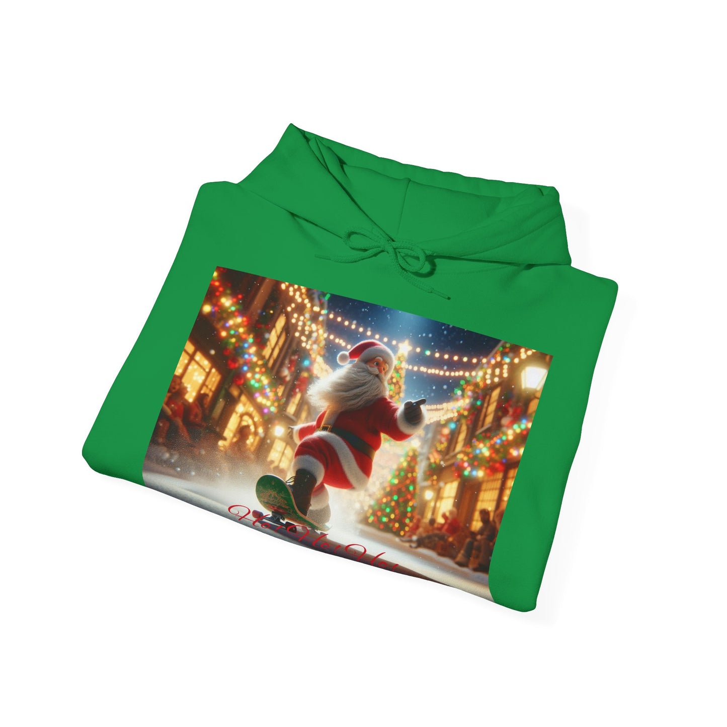 Men's Hooded Sweatshirt - Ho! Ho! Ho! | Santa on Skateboard Design 02
