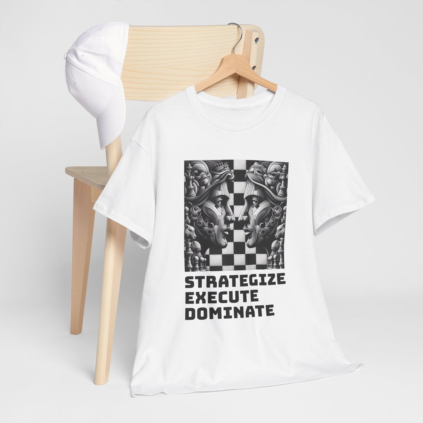 Women's T-Shirt | Strategize. Execute. Dominate. T-shirt | Bold | Chess themed | Women's Heavy Cotton Tee