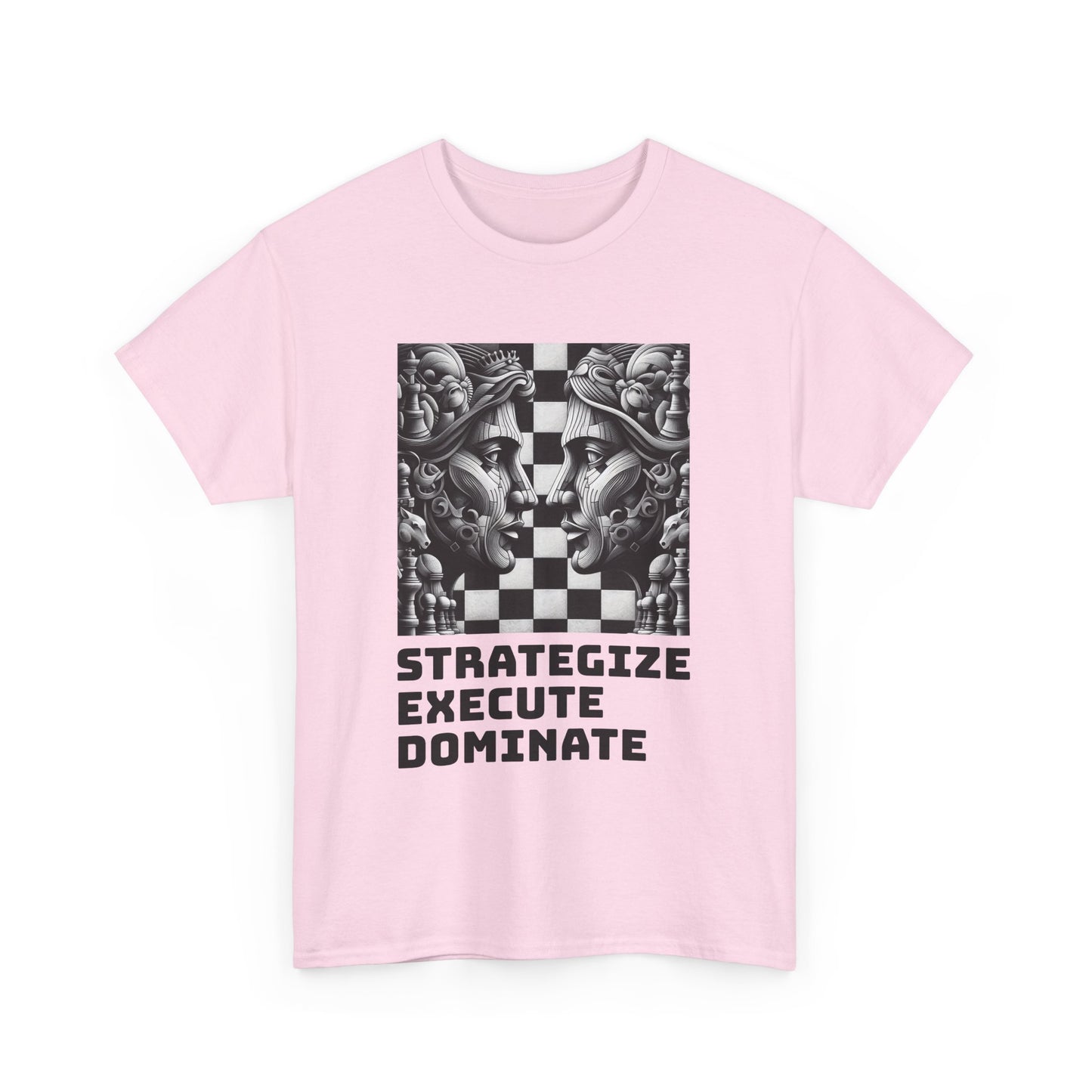 Women's T-Shirt | Strategize. Execute. Dominate. T-shirt | Bold | Chess themed | Women's Heavy Cotton Tee