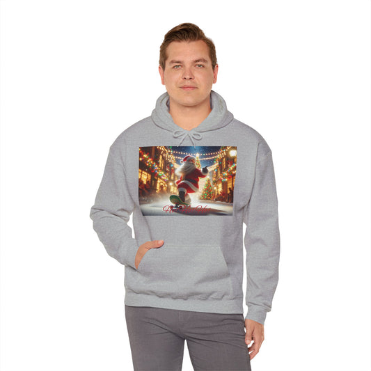 Men's Hooded Sweatshirt - Ho! Ho! Ho! | Santa on Skateboard Design 02