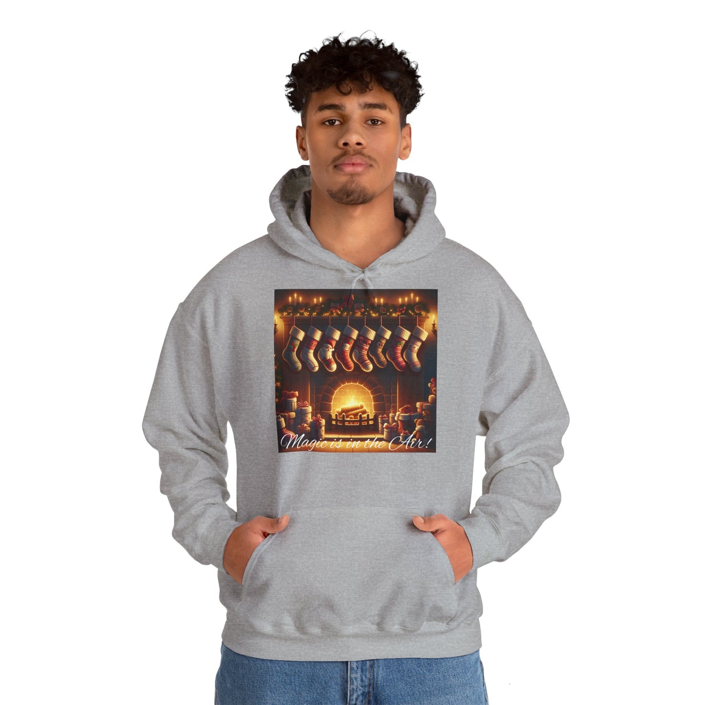 XXXL+ | Men's Hooded Sweatshirt - Magic is in the Air - Christmas Stockings Design
