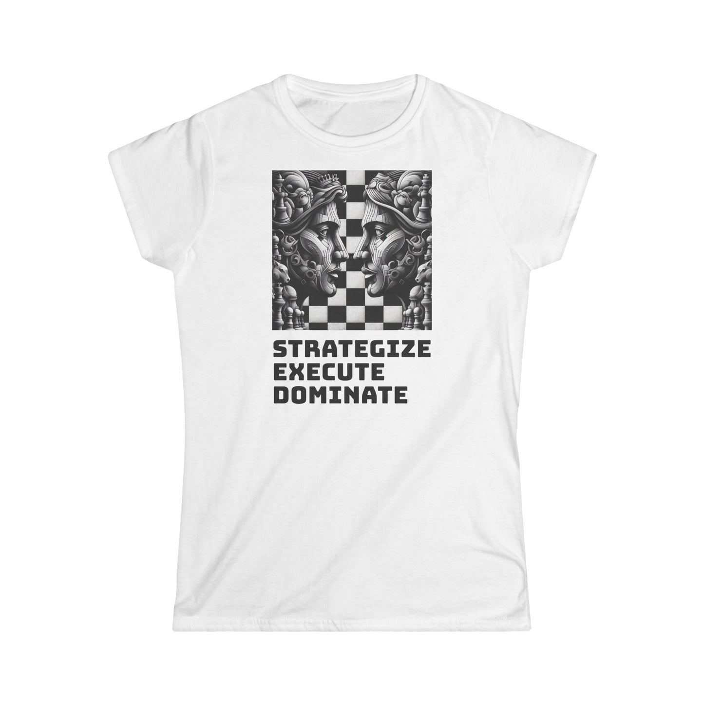 Women's T-Shirt | Strategize. Execute. Dominate. T-shirt | Bold | Chess themed | Women's Softstyle Tee
