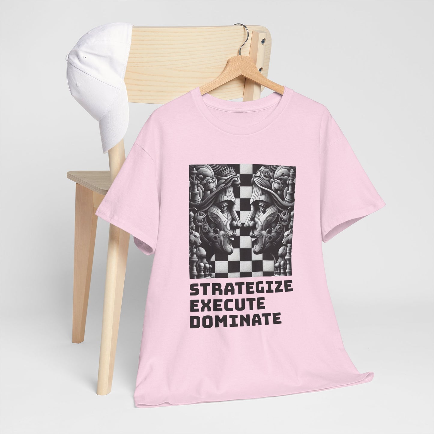 Women's T-Shirt | Strategize. Execute. Dominate. T-shirt | Bold | Chess themed | Women's Heavy Cotton Tee