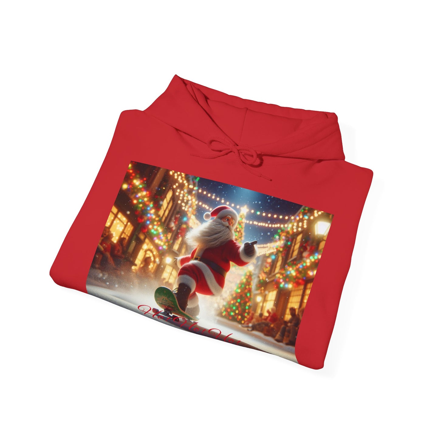 Men's Hooded Sweatshirt - Ho! Ho! Ho! | Santa on Skateboard Design 02