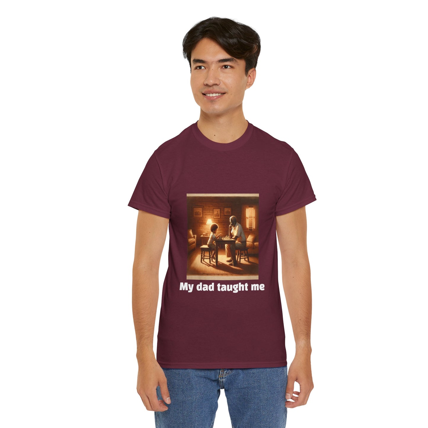 Men's T-Shirt | My dad taught me! | Touching & Loving | Chess Themed | Men's Heavy Cotton Tee