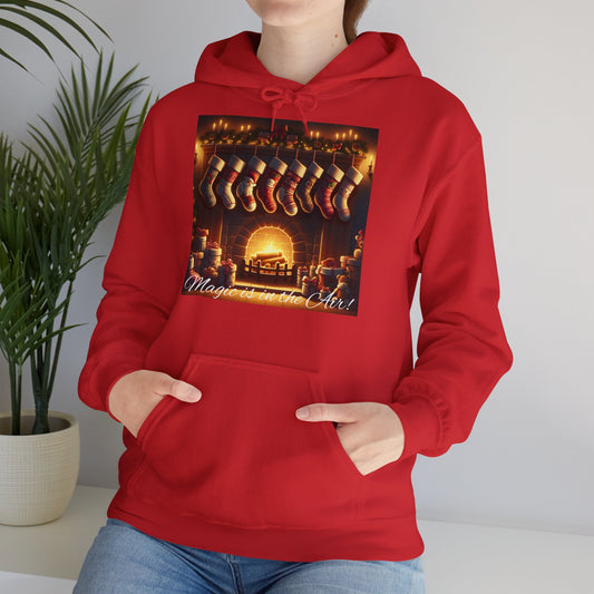 Women's Hooded Sweatshirt - Magic is in the Air - Christmas Stockings Design