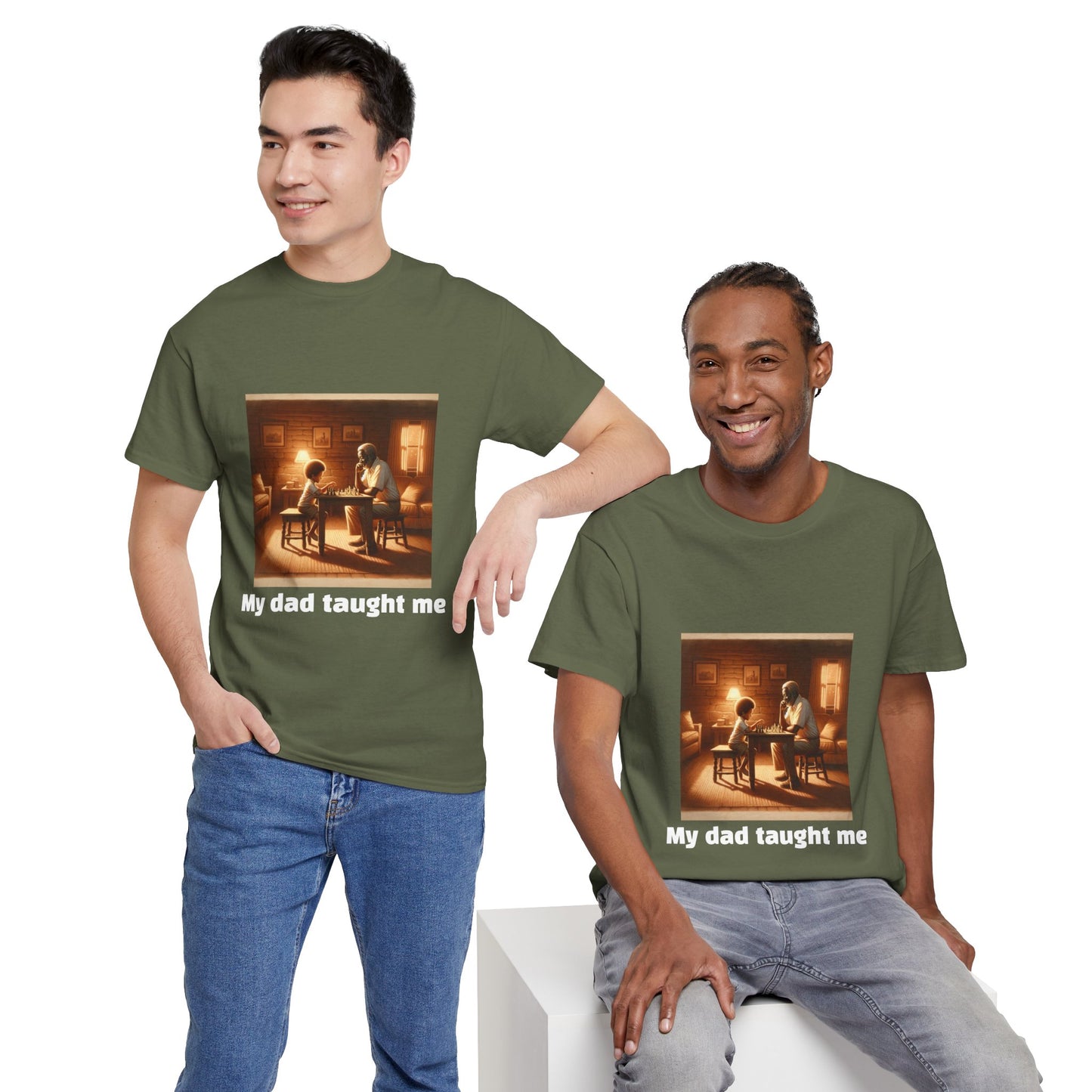 Men's T-Shirt | My dad taught me! | Touching & Loving | Chess Themed | Men's Heavy Cotton Tee