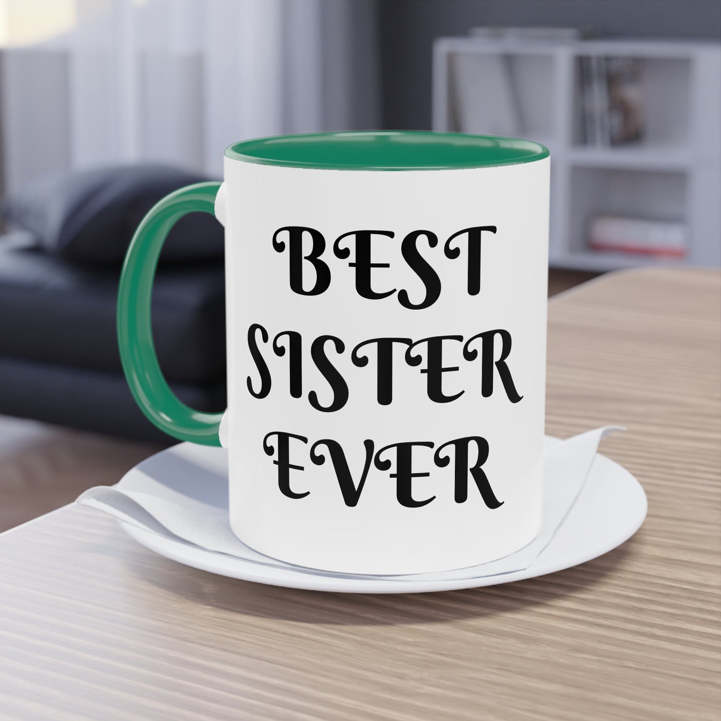 Coffee Mug | Protector. Guide. Ally. BEST SISTER EVER | Two-Tone Coffee Mug, 11oz