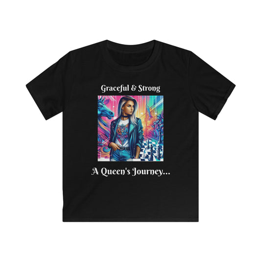 Girls' T-Shirt | Graceful & Strong. A Queen's Journey | Bold & Stylish | Chess themed | Girls' Softstyle Tee