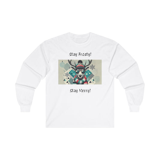 Teen Girls' Long Sleeve Tee - Cool Reindeer with Sunglasses 'Stay Frosty Stay Merry'