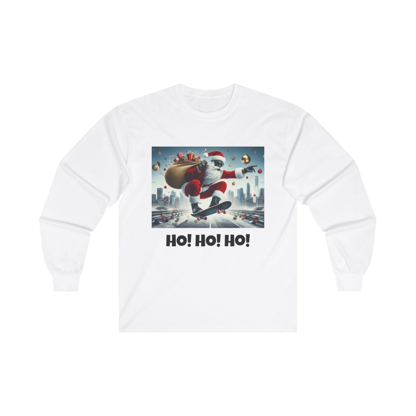 Teen Boys' Long Sleeve Tee - Stunning stunt by Santa on Skate board