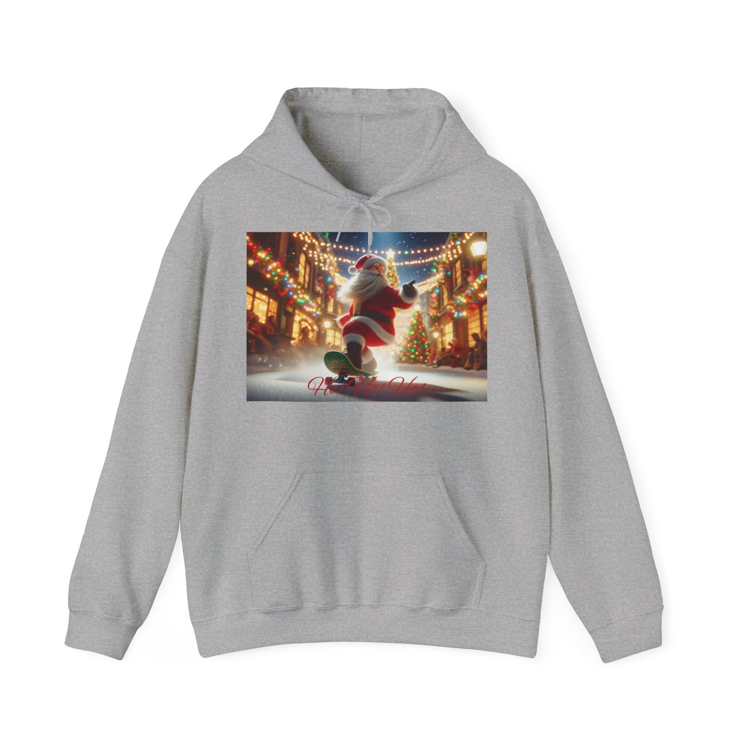 Men's Hooded Sweatshirt - Ho! Ho! Ho! | Santa on Skateboard Design 02