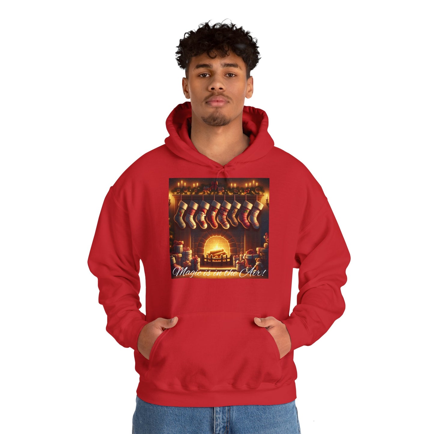 Men's Hooded Sweatshirt - Magic is in the Air - Christmas Stockings Design