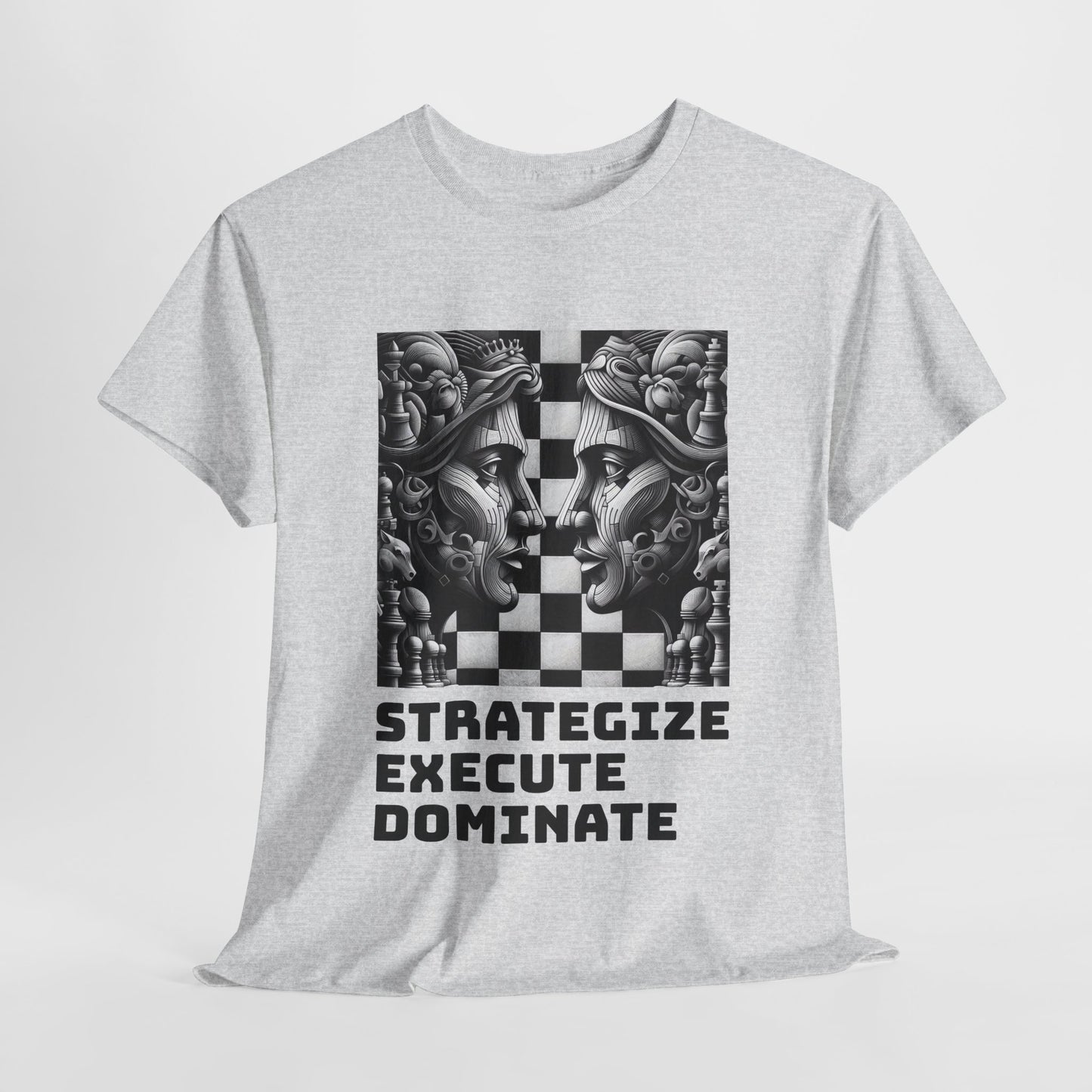 Women's T-Shirt | Strategize. Execute. Dominate. T-shirt | Bold | Chess themed | Women's Heavy Cotton Tee