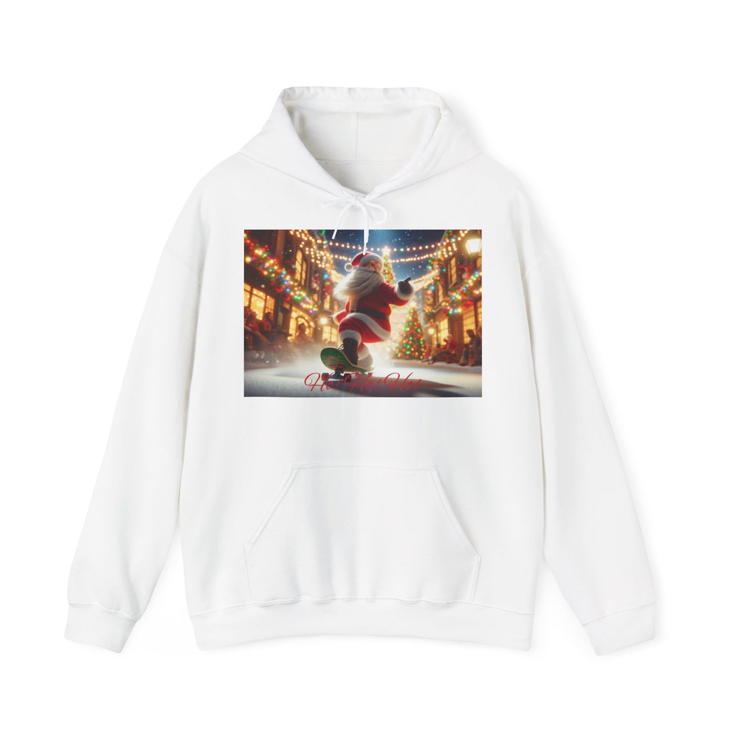 Men's Hooded Sweatshirt - Ho! Ho! Ho! | Santa on Skateboard Design 02