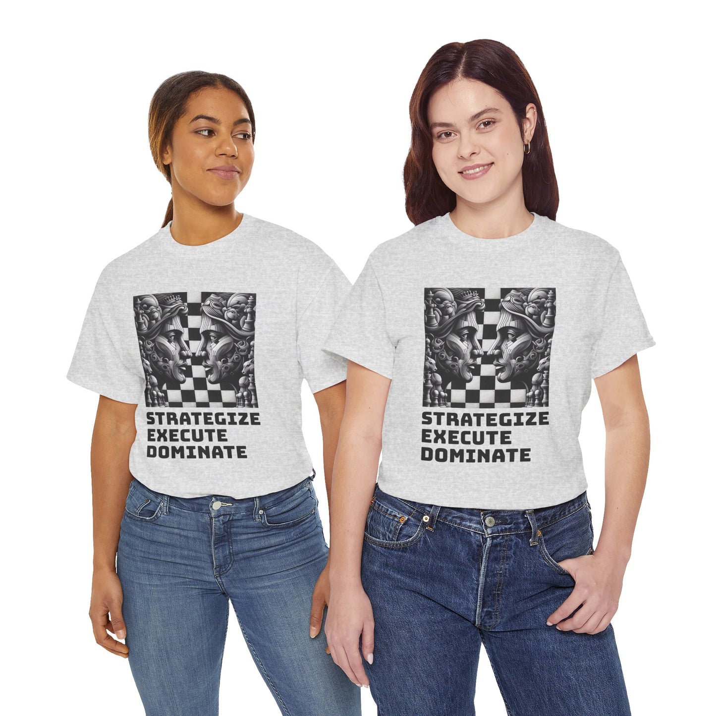 Women's T-Shirt | Strategize. Execute. Dominate. T-shirt | Bold | Chess themed | Women's Heavy Cotton Tee