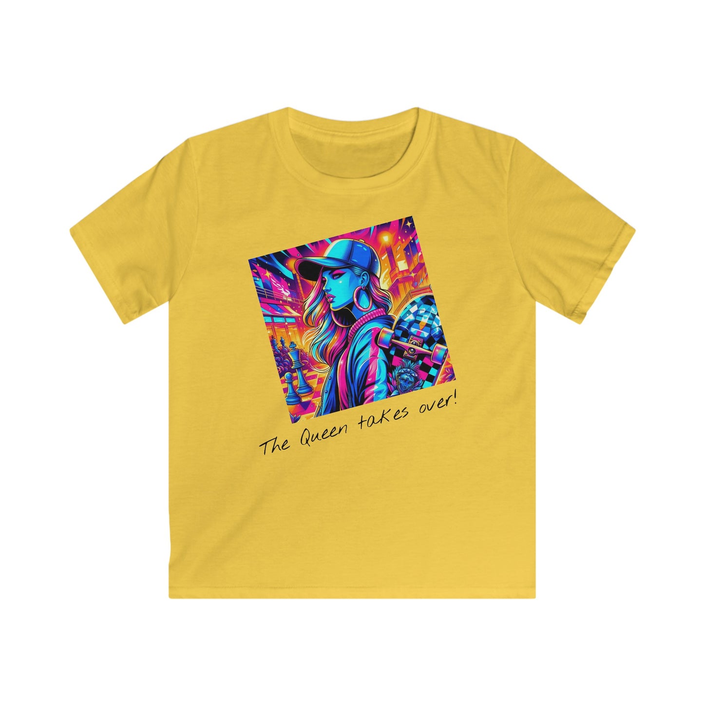 Girls' T-Shirt | The Queen takes over! | Bold & Stylish | Chess themed | Girls' Softstyle Tee