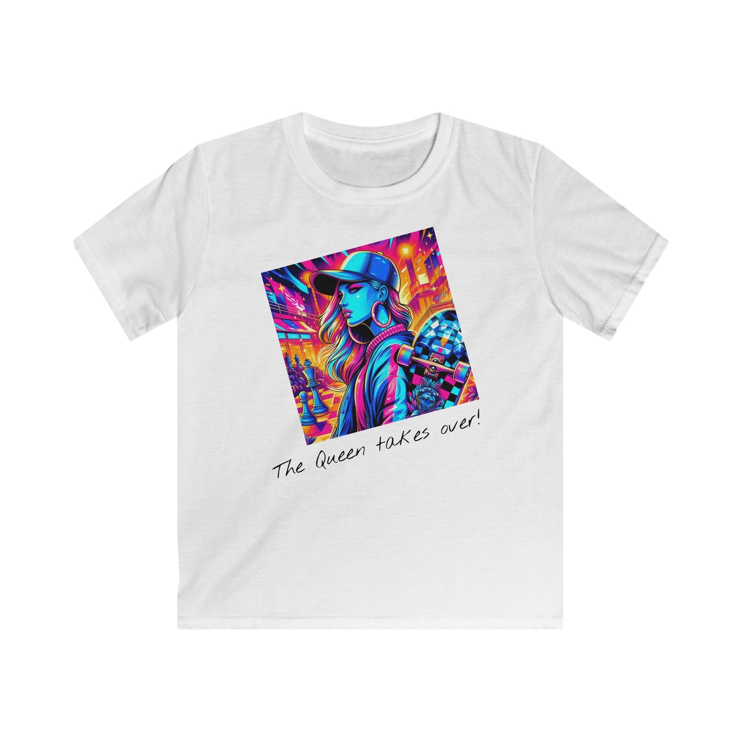 Girls' T-Shirt | The Queen takes over! | Bold & Stylish | Chess themed | Girls' Softstyle Tee