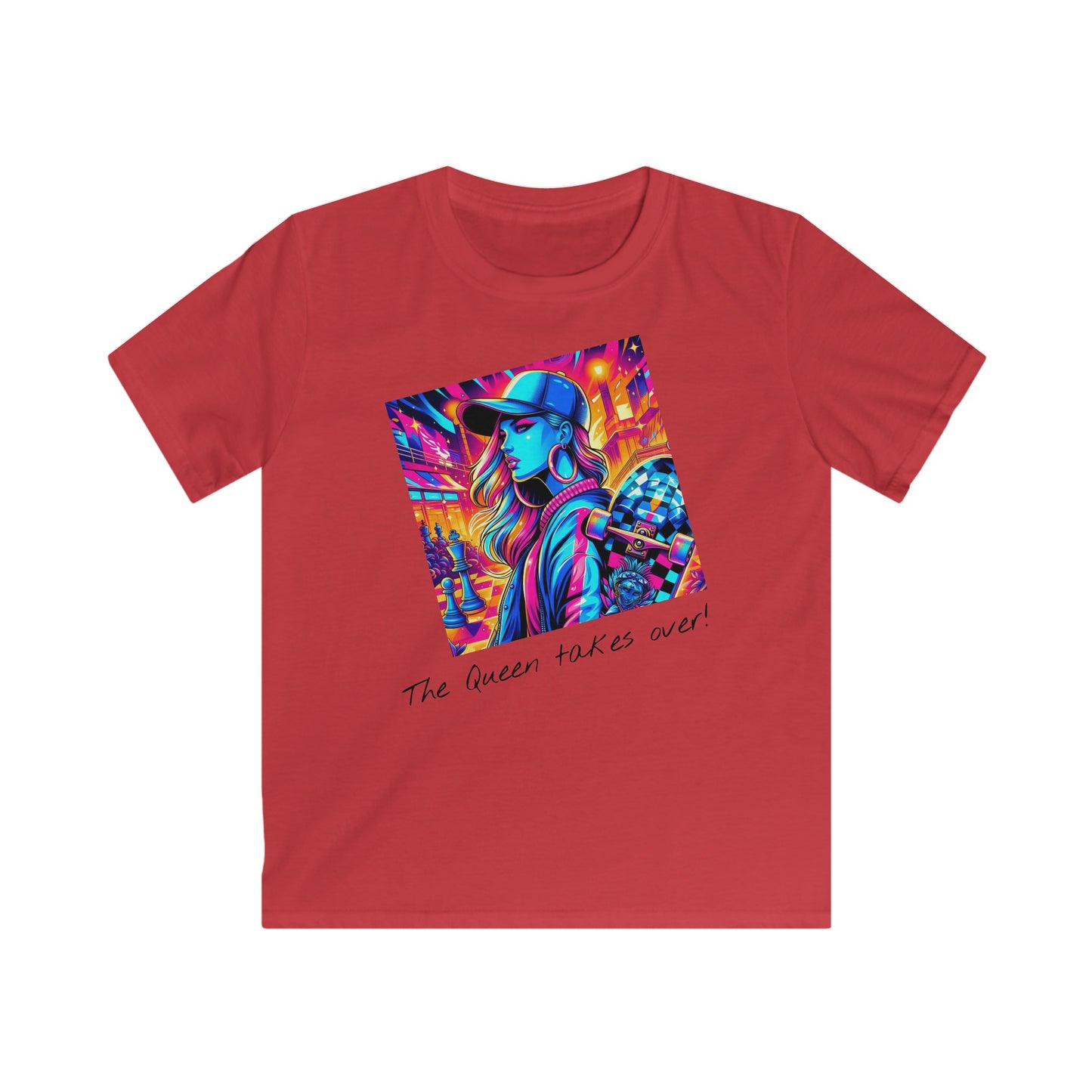Girls' T-Shirt | The Queen takes over! | Bold & Stylish | Chess themed | Girls' Softstyle Tee