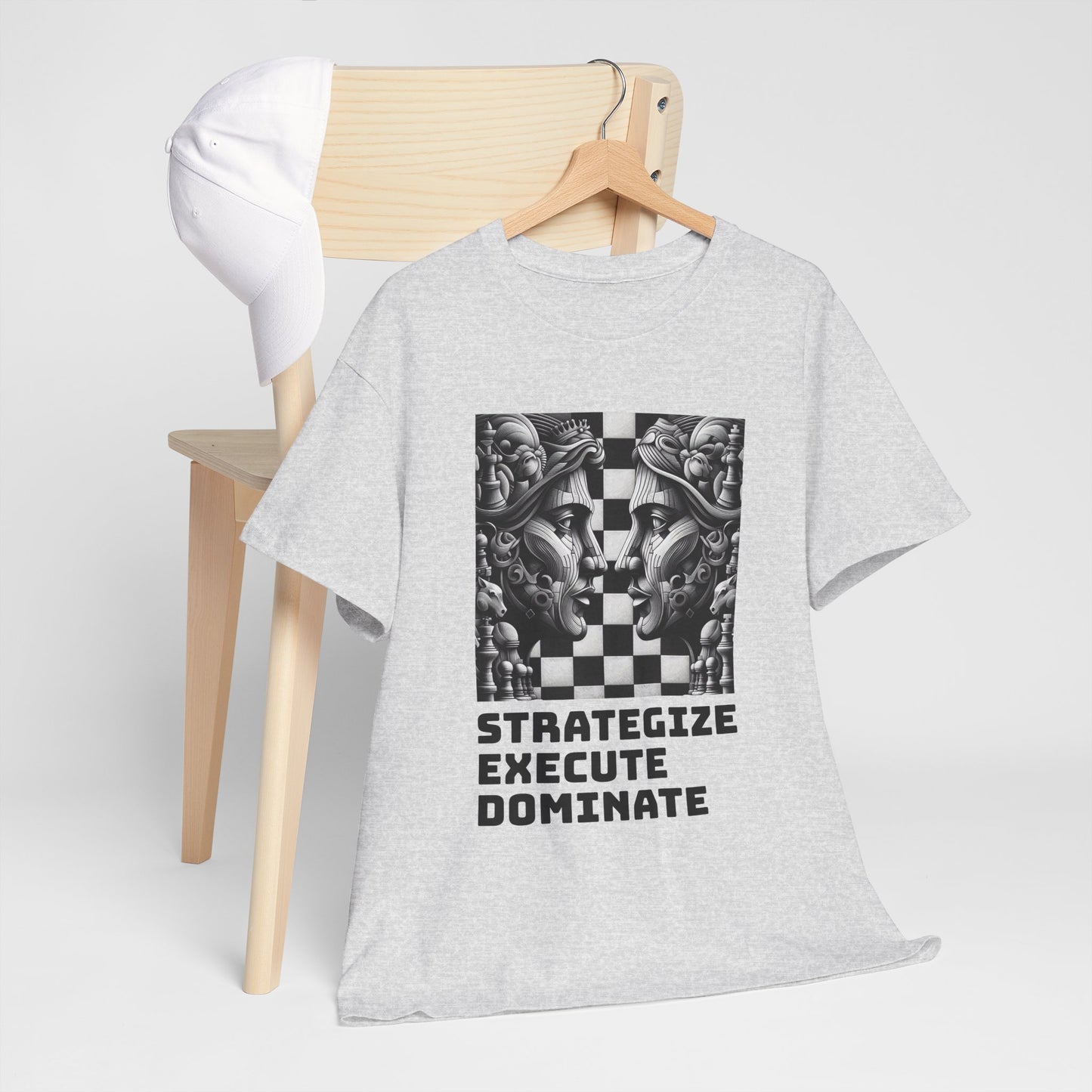 Women's T-Shirt | Strategize. Execute. Dominate. T-shirt | Bold | Chess themed | Women's Heavy Cotton Tee
