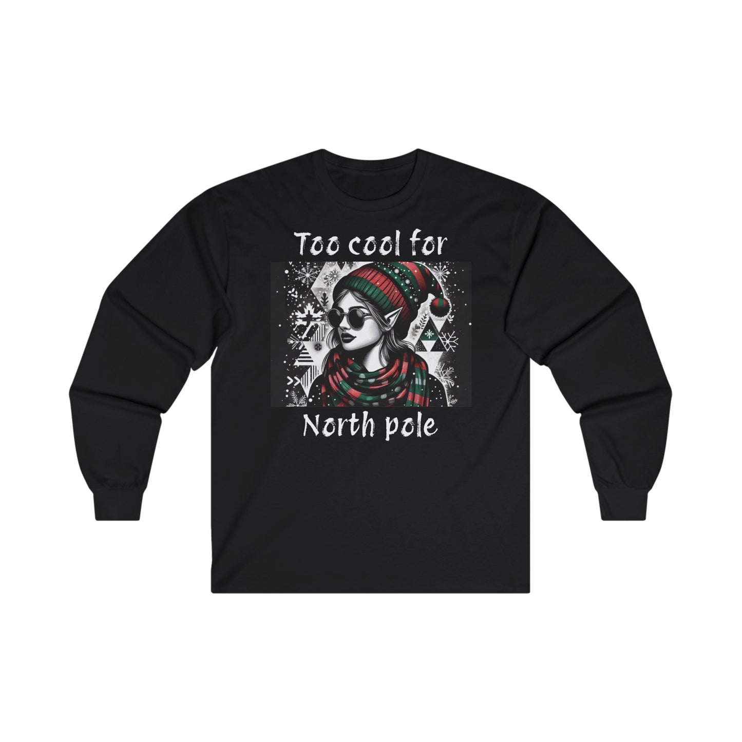 Teen Girls' Long Sleeve Tee - Cool Young Elf with Sunglasses 'Too cool for North pole'