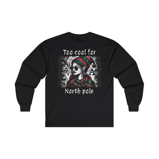 Teen Girls' Long Sleeve Tee - Cool Young Elf with Sunglasses 'Too cool for North pole'