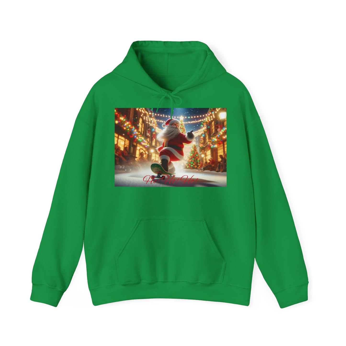 Men's Hooded Sweatshirt - Ho! Ho! Ho! | Santa on Skateboard Design 02