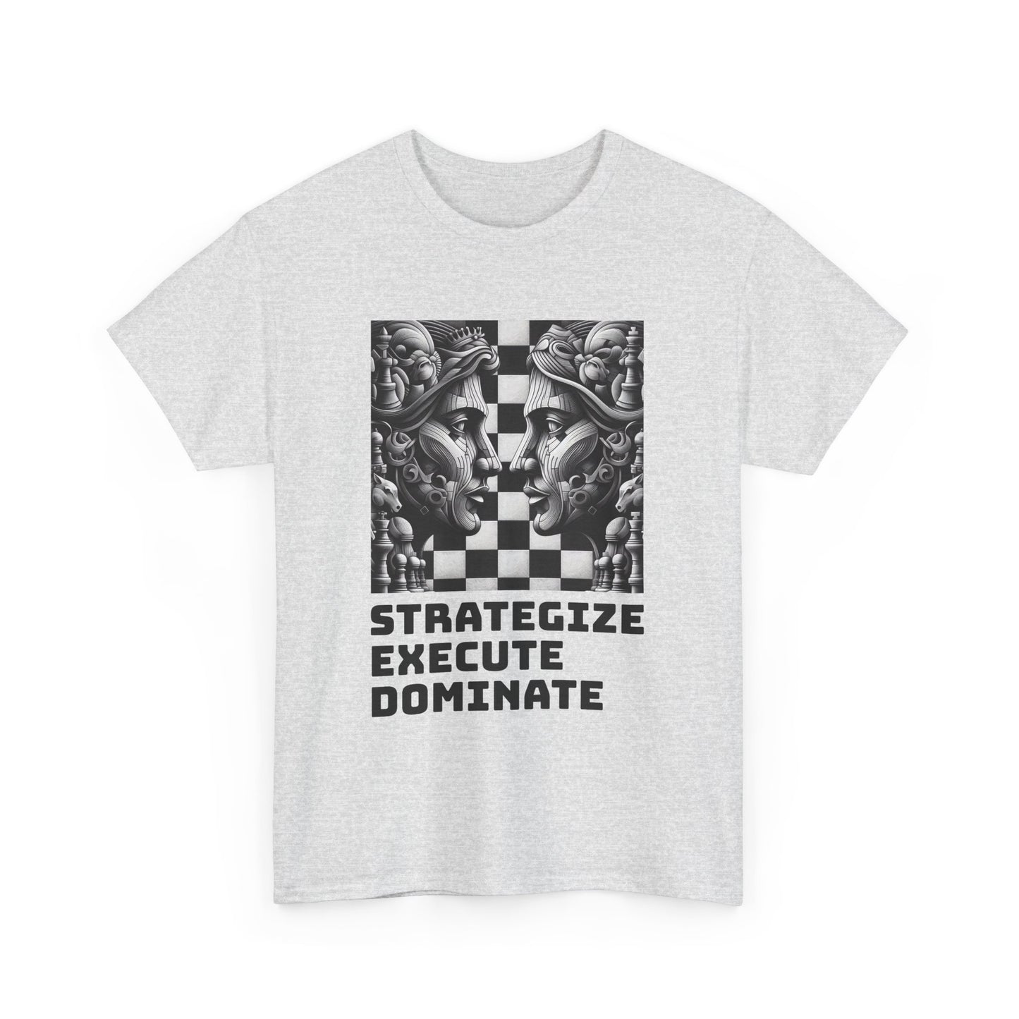 Women's T-Shirt | Strategize. Execute. Dominate. T-shirt | Bold | Chess themed | Women's Heavy Cotton Tee