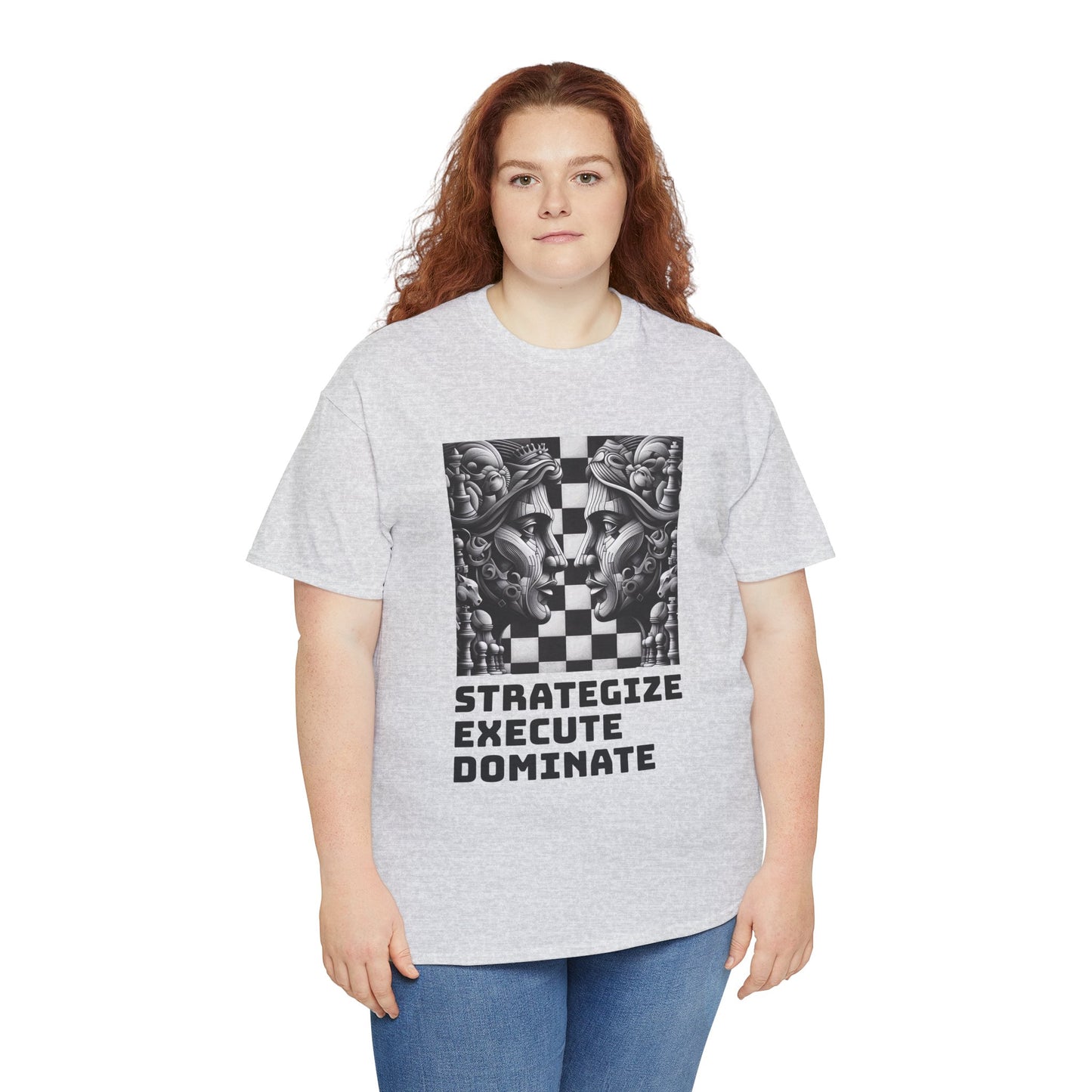 Women's T-Shirt | Strategize. Execute. Dominate. T-shirt | Bold | Chess themed | Women's Heavy Cotton Tee