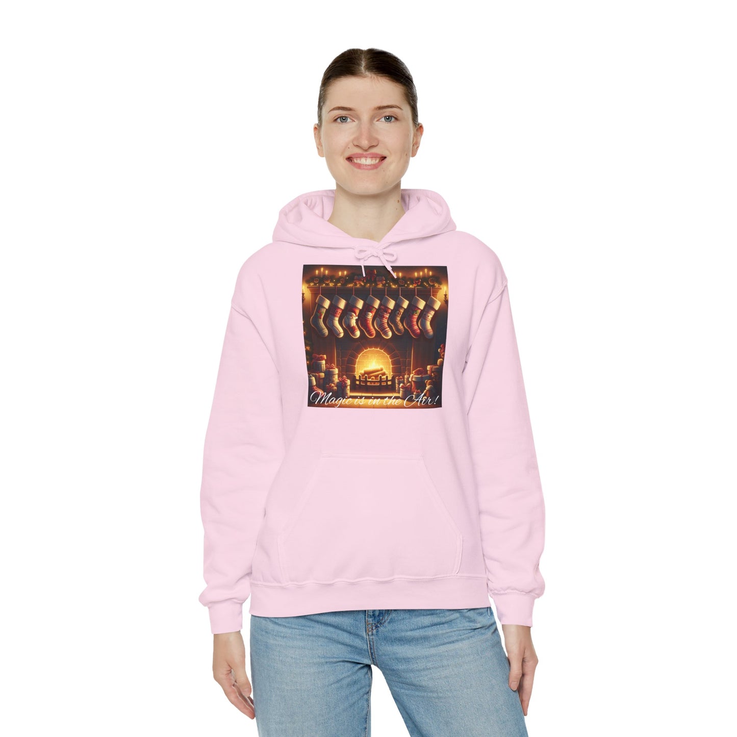 Women's Hooded Sweatshirt - Magic is in the Air - Christmas Stockings Design