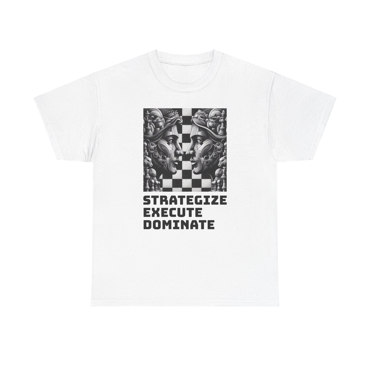 Men's T-Shirt | Strategize. Execute. Dominate. T-shirt | Bold | Chess themed | Men's Heavy Cotton Tee