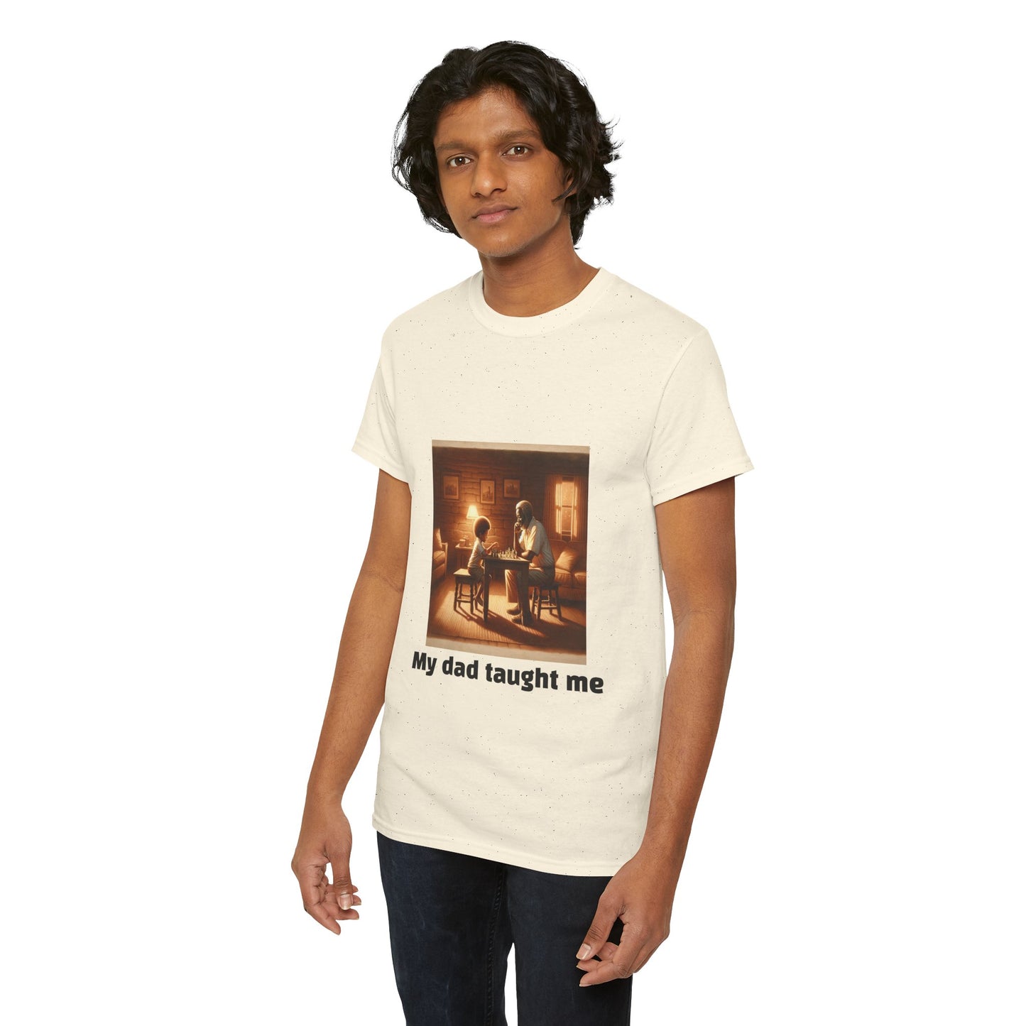 Men's T-Shirt | My dad taught me! | Touching & Loving | Chess Themed | Men's Heavy Cotton Tee
