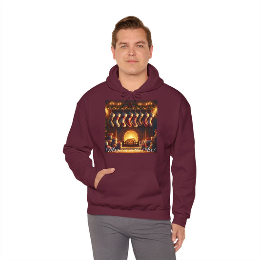 Men's Hooded Sweatshirt - Magic is in the Air - Christmas Stockings Design