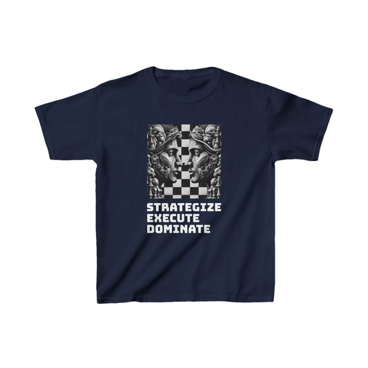 Kids' T-Shirt | Strategize. Execute. Dominate. T-shirt | Bold | Chess themed | Kids Heavy Cotton™ Tee