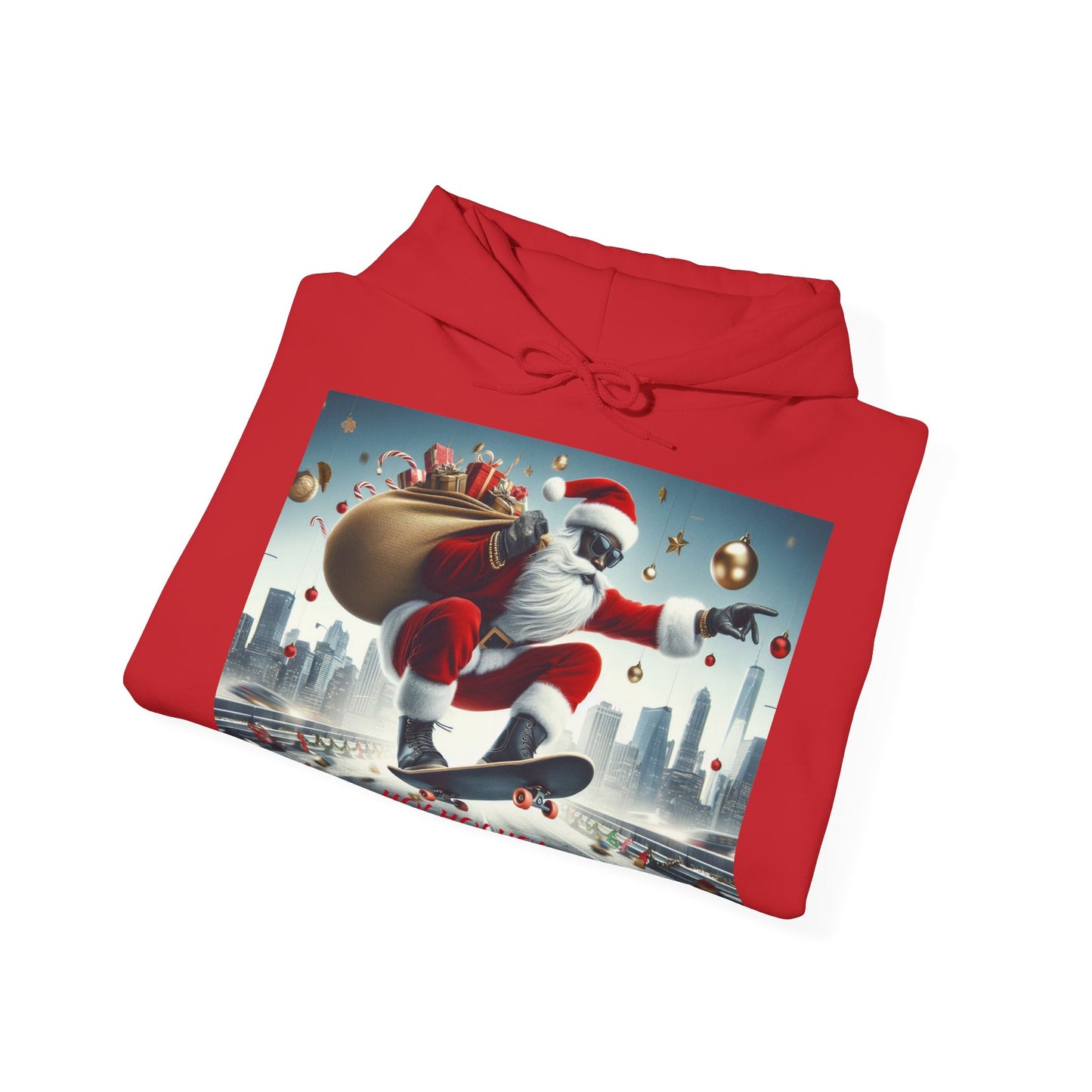Men's Hooded Sweatshirt - Ho! Ho! Ho! | Santa on Skateboard Design 01