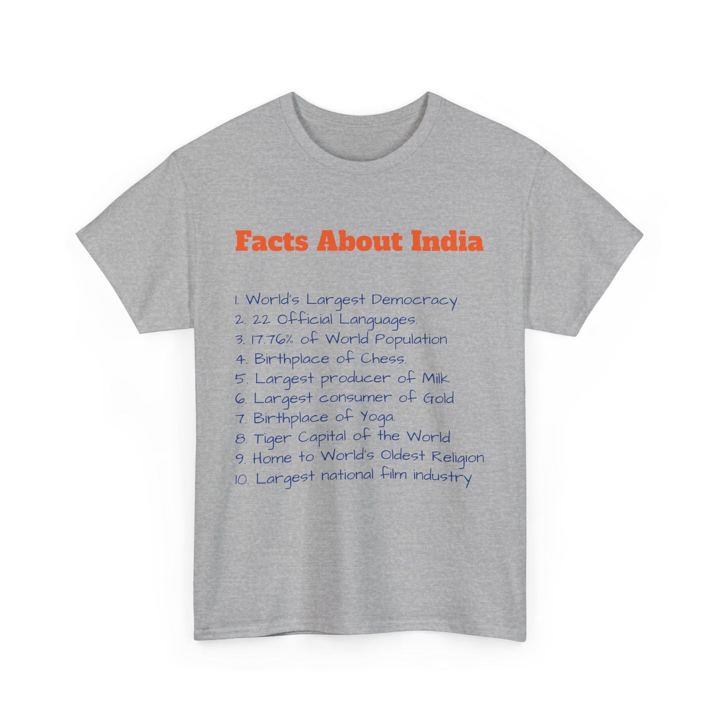 Unisex T-Shirt | Facts about India | Men's T-Shirt | Women's T-Shirt | Unisex Heavy Cotton Tee